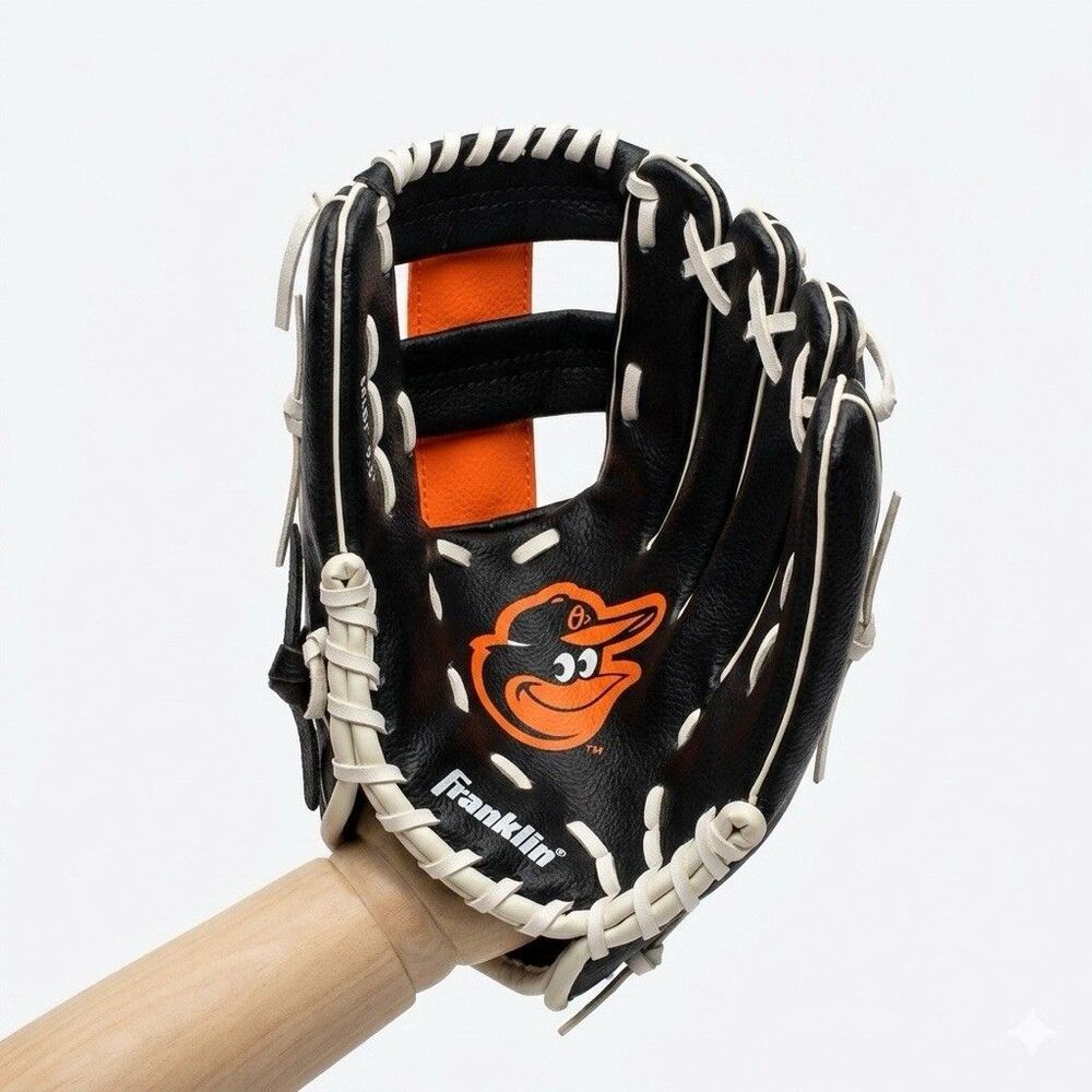 Franklin MLB 9.5" Youth Baseball Glove Baltimore Orioles Orange Black Left Hand